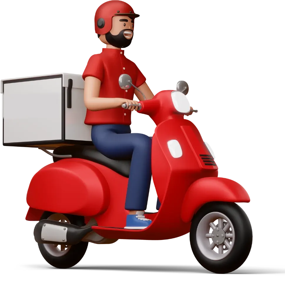 An Al Zahaby Group rider on a red scooter with the company’s delivery box